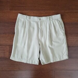 Axis Men's Khaki Pleated-Front 100% Silk Shorts Waist Size 38- 7.5" Inseam